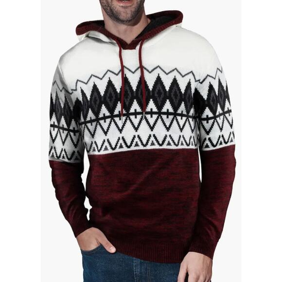 XRAY Men's Colorblocked Pattern Hoodie Sweater Jester Red Medium Long Sleeve NWT - Picture 1 of 11